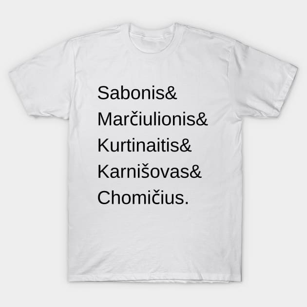 1992 Olympics Lithuanian Basketball Team Helvetica List The Other Dream Team Lietuva T-Shirt by coyoteandroadrunner